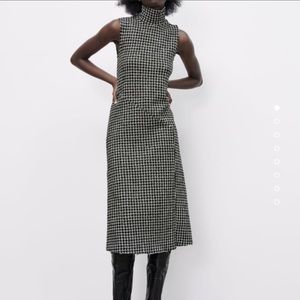 Zara Tweed Mock Neck Midi Dress